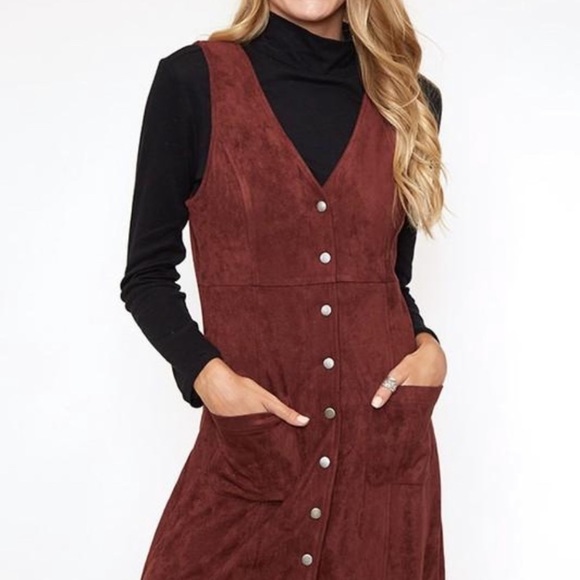 Maroon Velour Button Up Dress - Picture 2 of 7